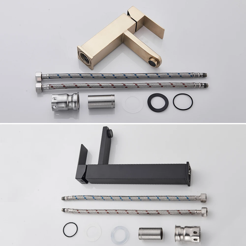 Черный золотой смеситель для ванной комнаты с одной ручкой для раковины.