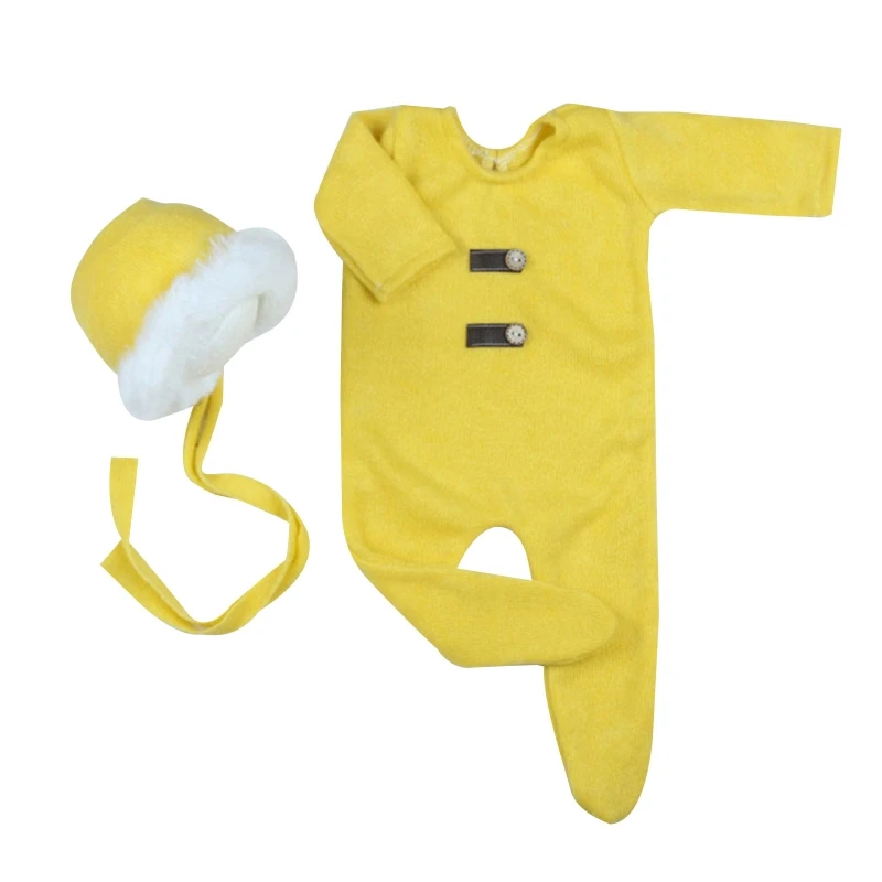

2 Pcs/Set Newborn Photography Props Outsuits Baby Knitted Romper Cute Hat Set Infants Photo Shooting Beanies Jumpsuit QX2D