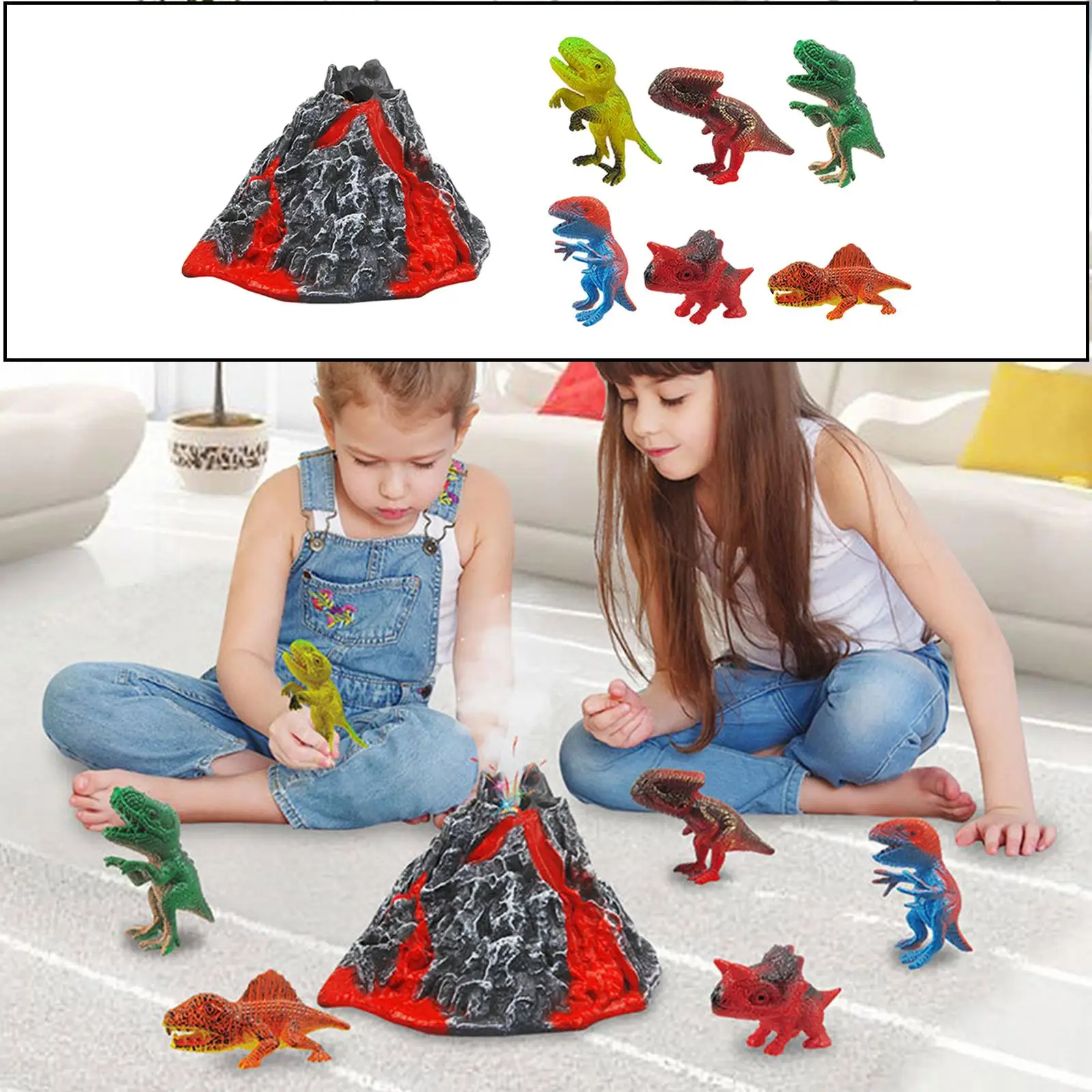 

Искусственные извержения, фигурки динозавров, дети в школе