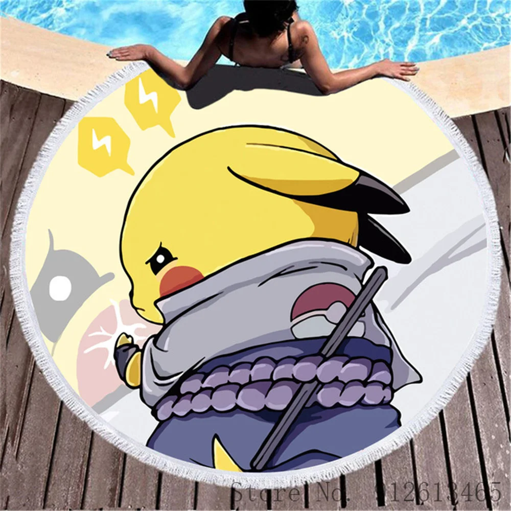

Pokemon Beach Towel Pikachu Bathroom Supplies For Home Rectangular Bath Towels Cartoon Figures Bathrobes With Tassel 150cm Round