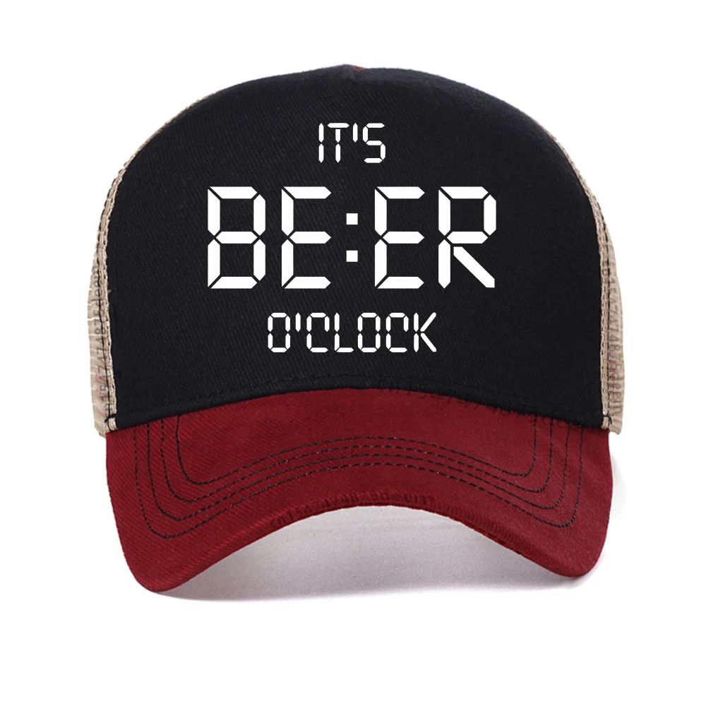 Фото Бейсбольная кепка с принтом It's Beer O'clock, летняя мужская и женская регулируемая сетчатая дышащая шляпа дальнобойщика, модная шляпа Snapback в стиле Харадзюку №4