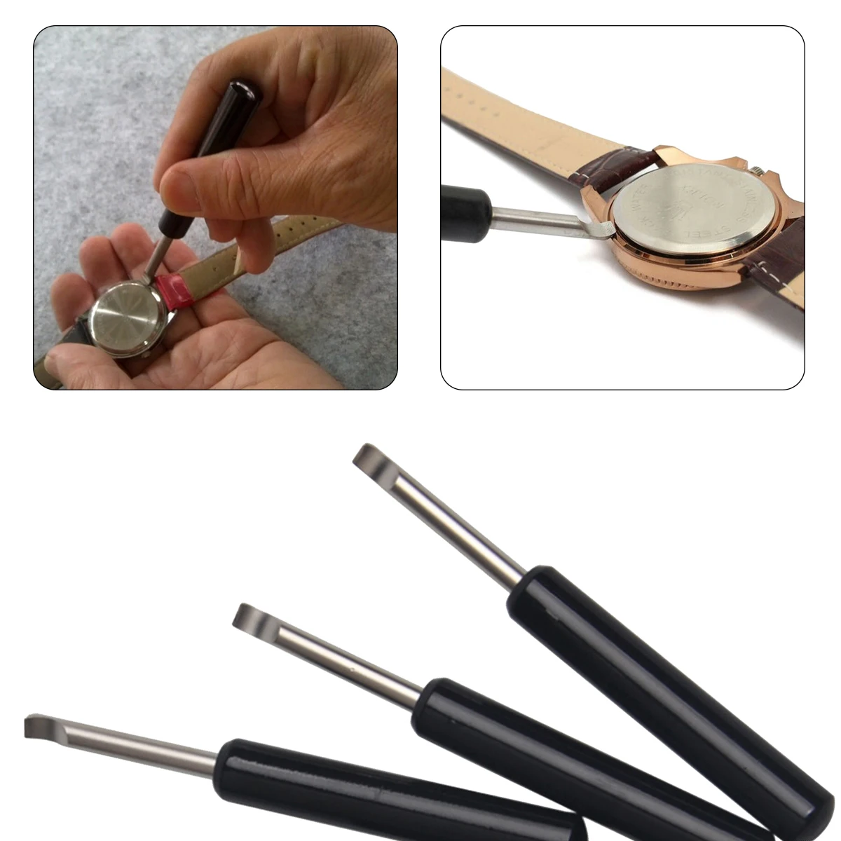 

Watch Repair Tools Watch Pry Cover Replace Battery Repair Pry Knife Pry Mouth Knife High Hardness Steel Black Handle Pry Bottom