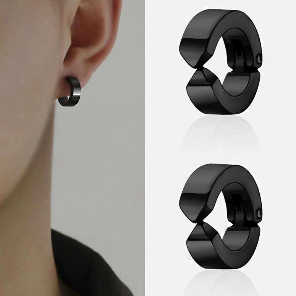 

New Classic Korean Punk Stainless Steel Ear Clip Earrings for Men Women Black No Pierced Fake Ear Circle New Pop Jewelry 2023