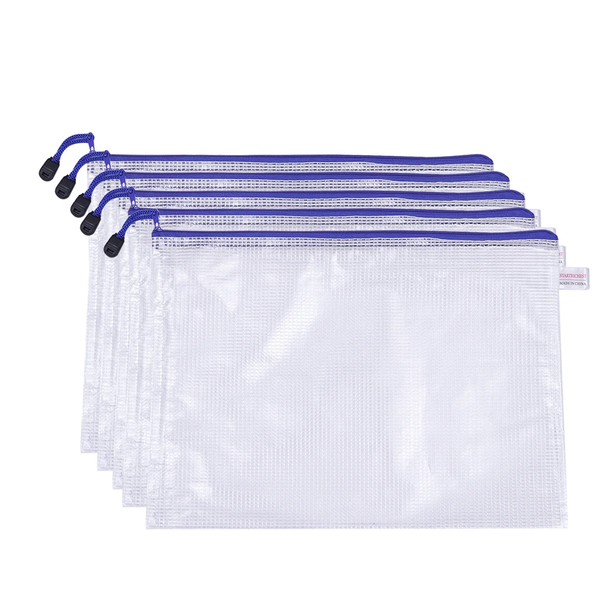 

12PCS A4 Size File Pockets Zipper Documents Bags File Organizers Stationery File Folder (White+Blue)