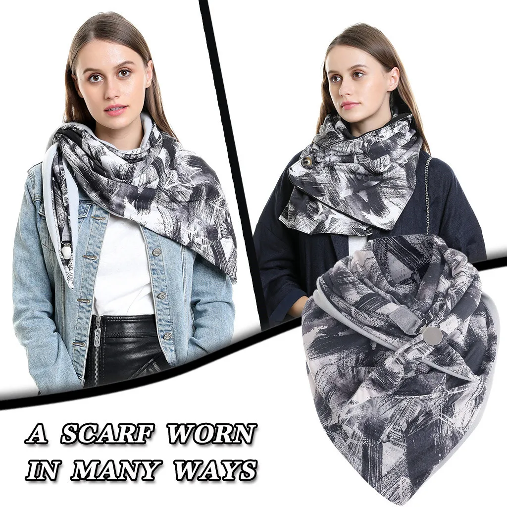 

Модные зимние женские мягкие шарфы на пуговицах с принтом, повседневные теплые шарфы, шали, нагрудник, Женский платок, Женская бандана на ше...