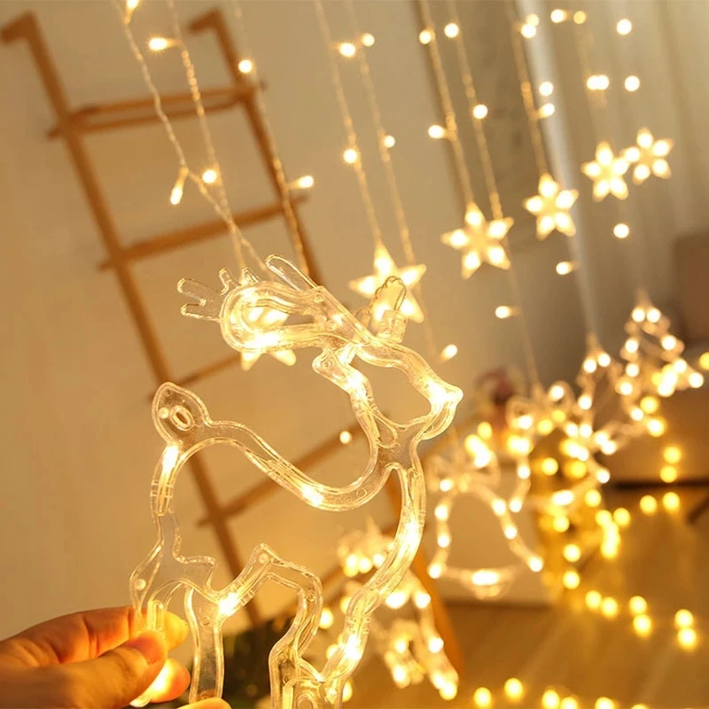 

LED Bells, Elk, Stars and Moon, Christmas Wreath String Lights, Outdoor Family Wedding and New Year Decorations