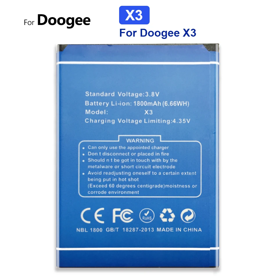 

Mobile Phone Battery For Doogee X3 Replacement Battery 1800mAh