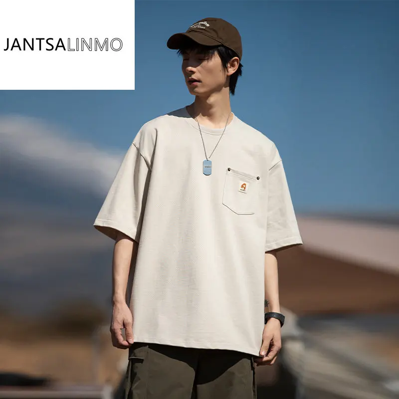 

Новинка лета 2023, модная футболка с круглым вырезом и коротким рукавом, Мужская Ретро футболка с карманами для пар, эксклюзивная одежда, прос...