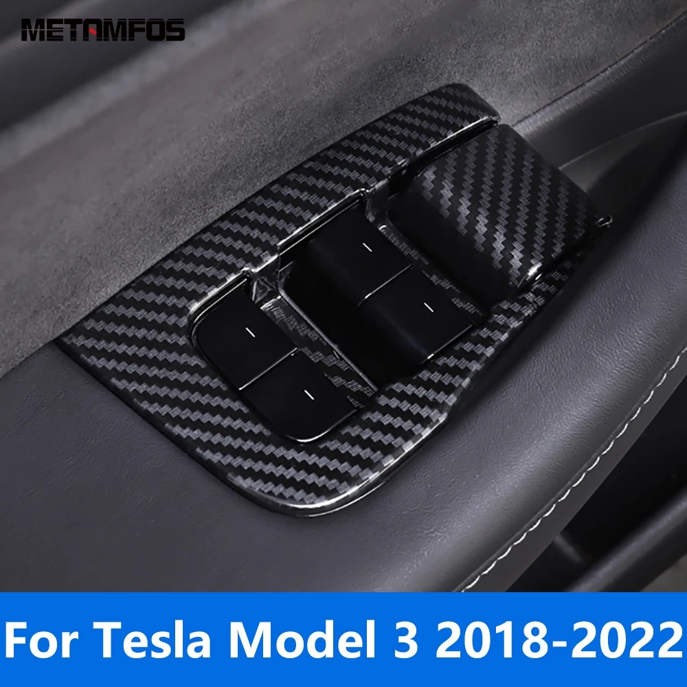 

Крышка переключателя оконного подъемника, Накладка для Tesla Model 3 2018-2020 2021 2022, каркас подлокотника из углеродного волокна, аксессуары для стайлинга автомобиля