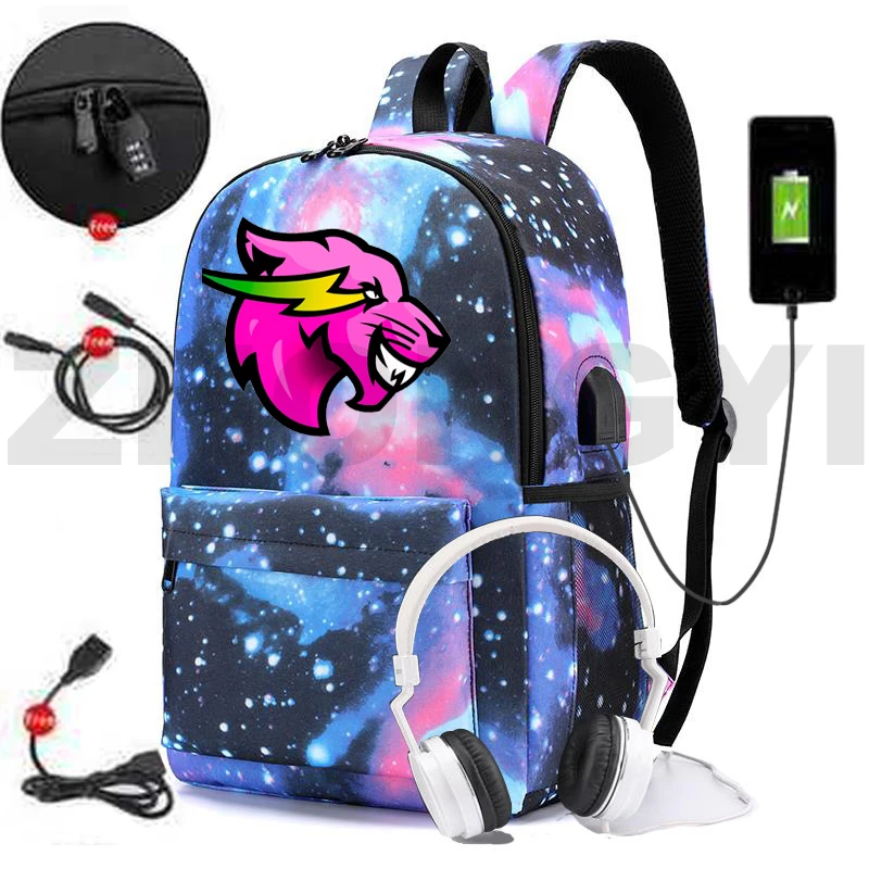 

Mr Beast Backpacks Men Anime USB Charging Anti-theft Mr Beast Canvas Zipper Schoolbags for Teenage Girls Softbag Bag for Women