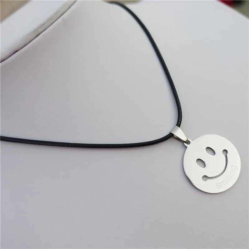 

12 Pieces Smile Face Necklaces Women Men Stainless Steel Happy Smiling Pendant Necklace Sweet Jewelry Wholesale