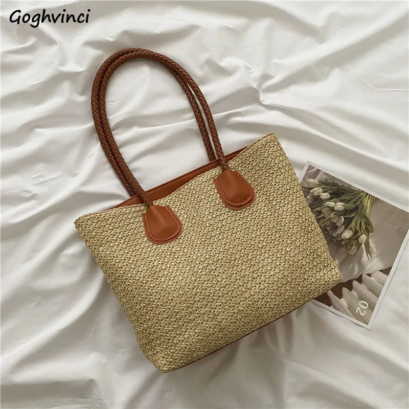 

Women Shoulder Bags Straw Woven Underarm Bag Large Capacity Zipper Totes Shopping All-match Summer Ins Fashion Handbags Female