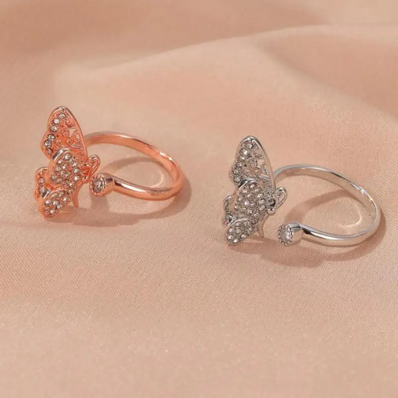 

New Butterfly Ring Jewelry Exquisite Crystal Butterfly Rings For Women Jewellery Rose Gold Silver Color Ring Anel Anillos CF22