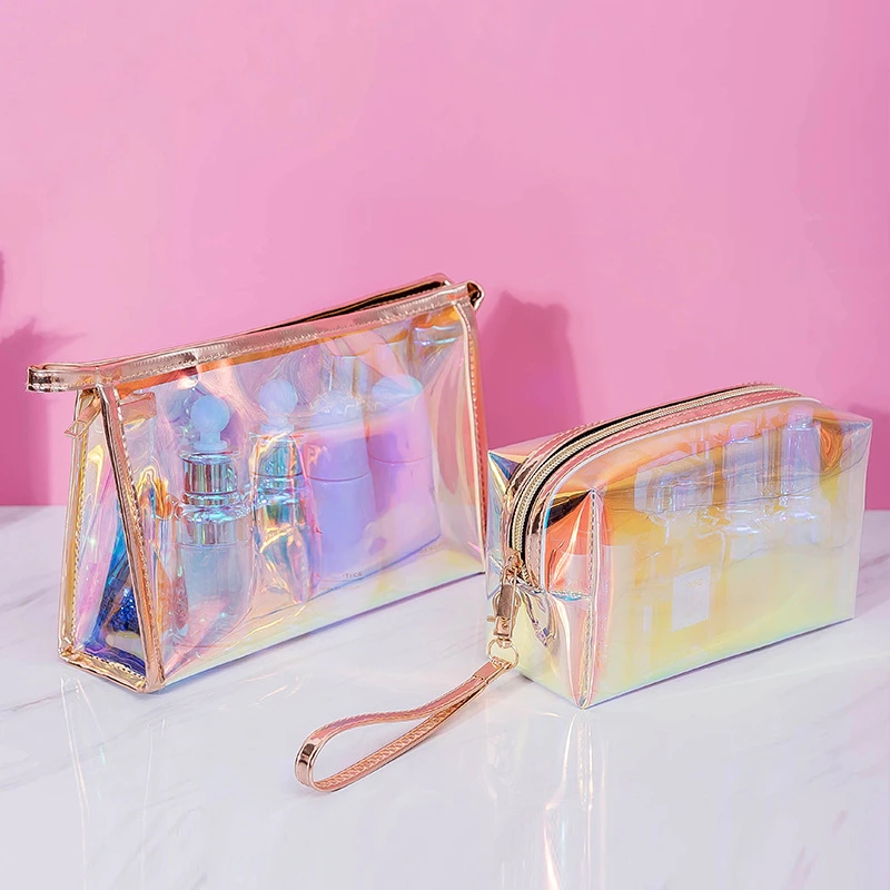

Laser Color Cosmetic Bag Women Makeup Case PVC Transparent Beauty Organizer Pouch Female Lipstick Bag Lady Make Up Pouch