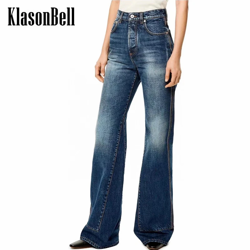 

7.12 KlasonBell Print Pocket Leather Casual Comfortable Straight Jeans Women