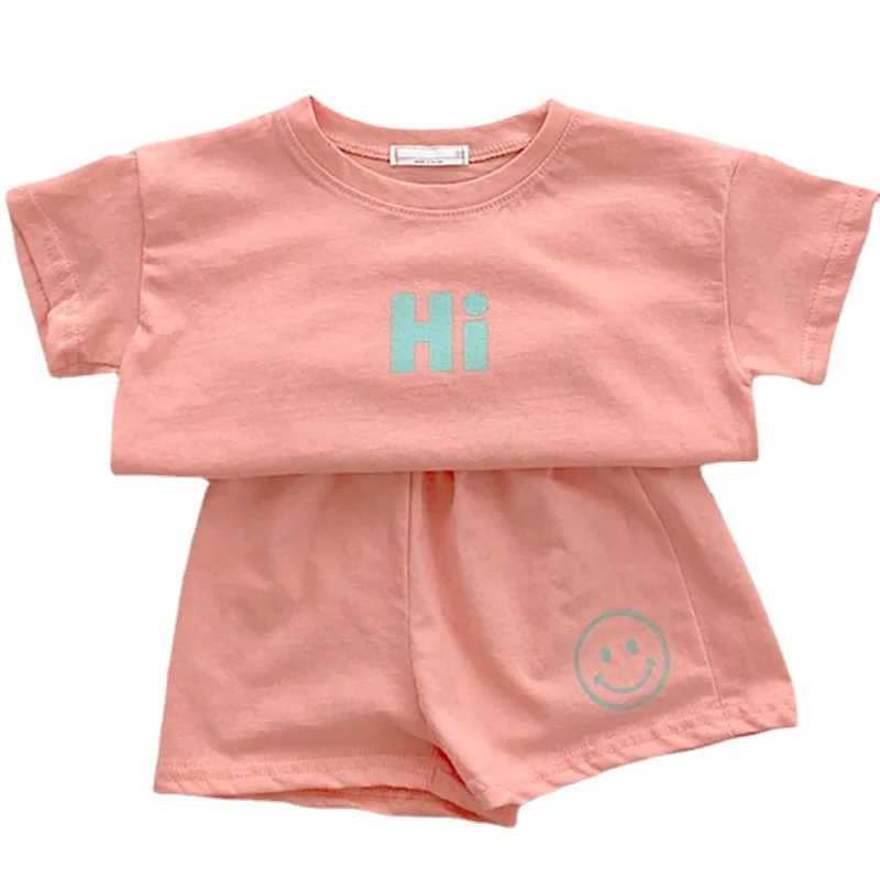 2pcs Baby Boys Girls Outfits Sets Summer Fashion Short Sleeve Kids T-shirts + Shorts Candy Color Clothing
