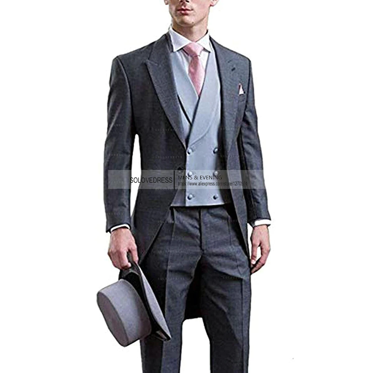Men Suit 3 Pieces Designs Notch Long Tuxedo Groomsmen for Wedding/Party 2023 New  (Blazer+Vest+Pants)