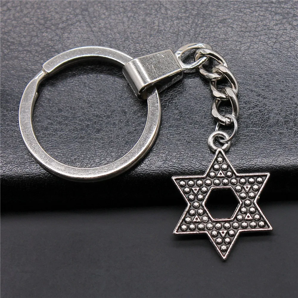 

DIY Metal Holder Chain Souvenirs Gift Men Keychain 2 Colors 28x20mm Star Of David Pendant Keyring