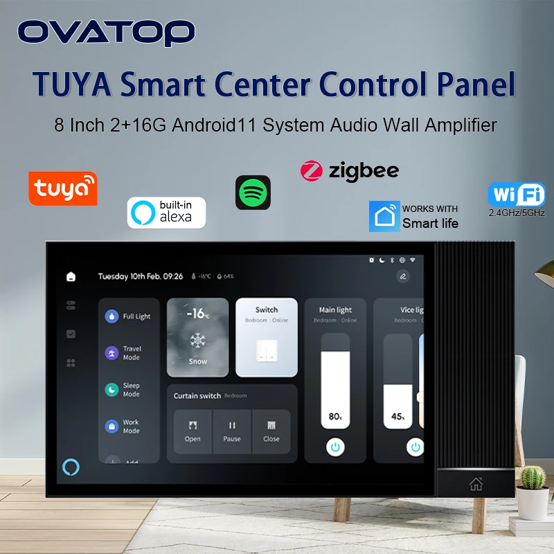 Фото Умный дом TUYA, панель управления сценой, система Android11, аудиозвук в настенном усилителе с Bluetooth ZIGBEE Gateway ALEXA IR №1