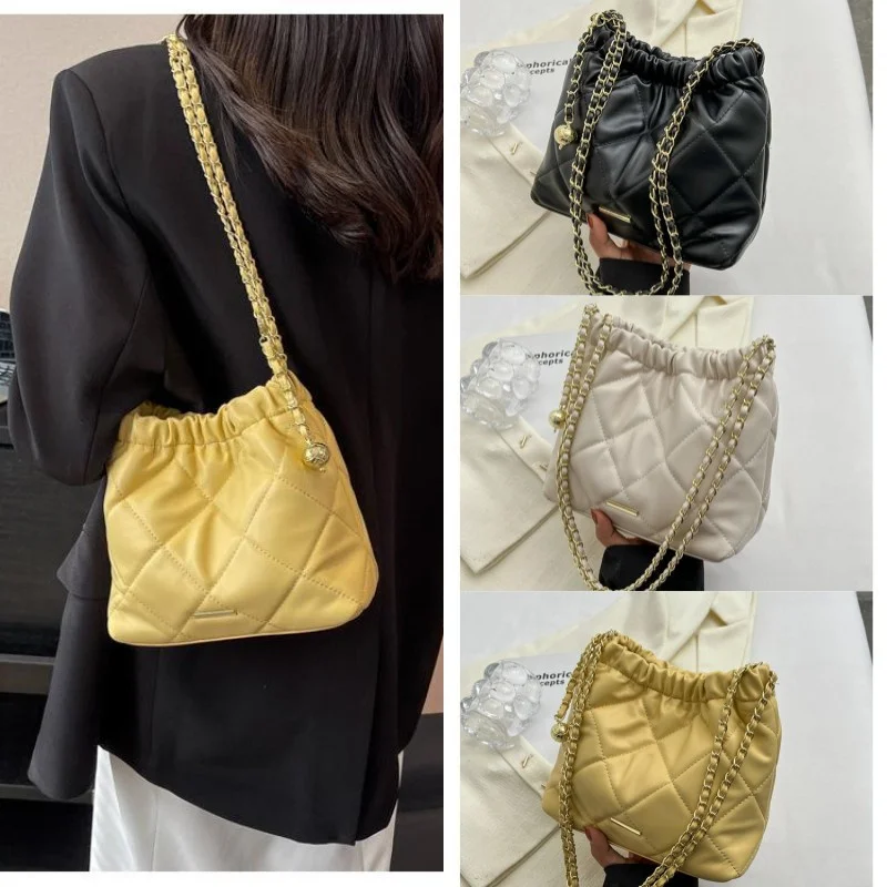 

Popular bag chain women's bag 2023 new fashion casual diamond lattice commuter net red shoulder bucket bag feminina backpack bag