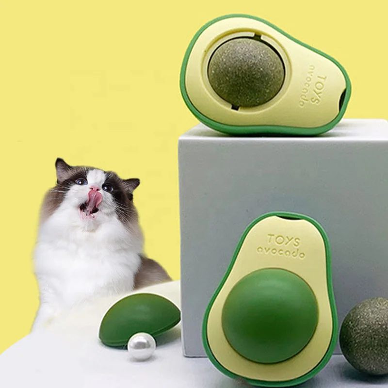 

Avocado Catnip Ball Healthy Edible Licking Balls Rotatable Cat Toys Interactive Bite Resistant Cat Nip Kitten Games Treats Toys