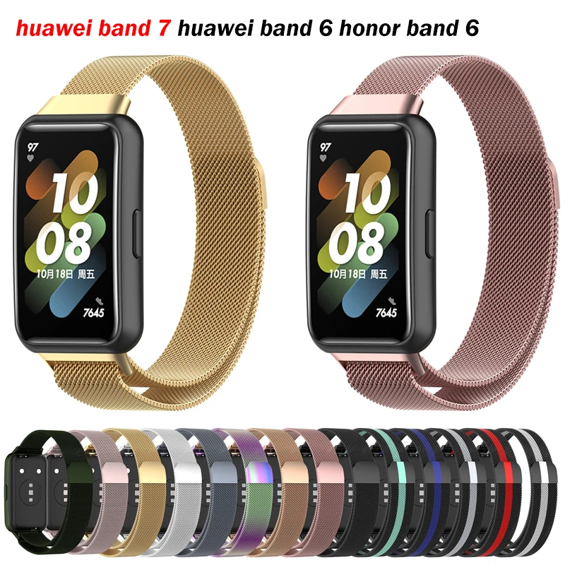 Milan Magnetic Loop Strap For Huawei Honor Band 7 6 Smart Wristband Replacement Bracelet For Huawei Band 6 pro Metal Wrist Strap