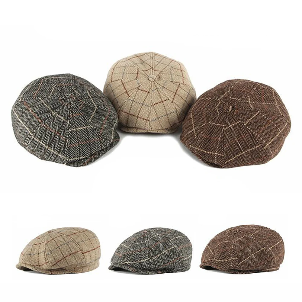 

Мужская осенне-зимняя теплая ретро модная повседневная женская кепка газетчика Мягкий клетчатый берет унисекс