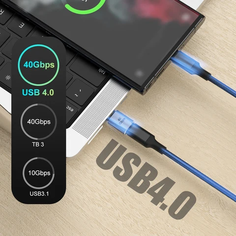 Адаптер USB 4.0 USB C к USB C Thunderbolt 3/4 40 Гбит/с OTG Удлинительный кабель-адаптер типа C «папа-мама» для ПК, ноутбуков