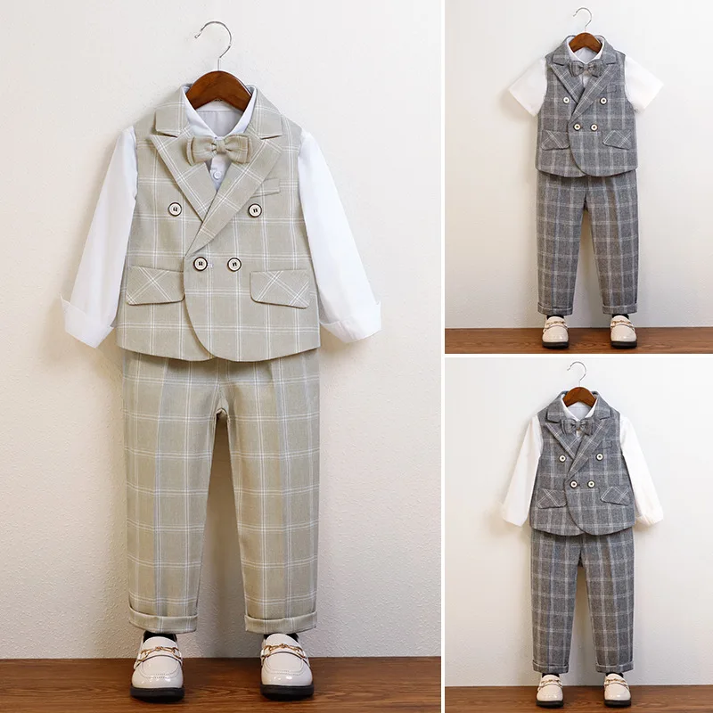 Детский жилет рубашка брюки с галстуком-бабочкой костюм из 3 предметов для