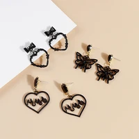 gothic creative fashion design heart butterfly stud earrings for women girl punk party jewelry gifts