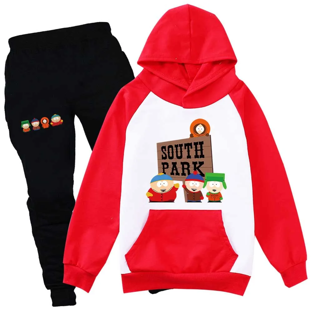 

New Cute Kawaii Anime S-Southes Park Hoodies Kids Sportswear Baby Boys Hooded Sweatshirts Pants 2pcs Suit Toddler Girls Outfits