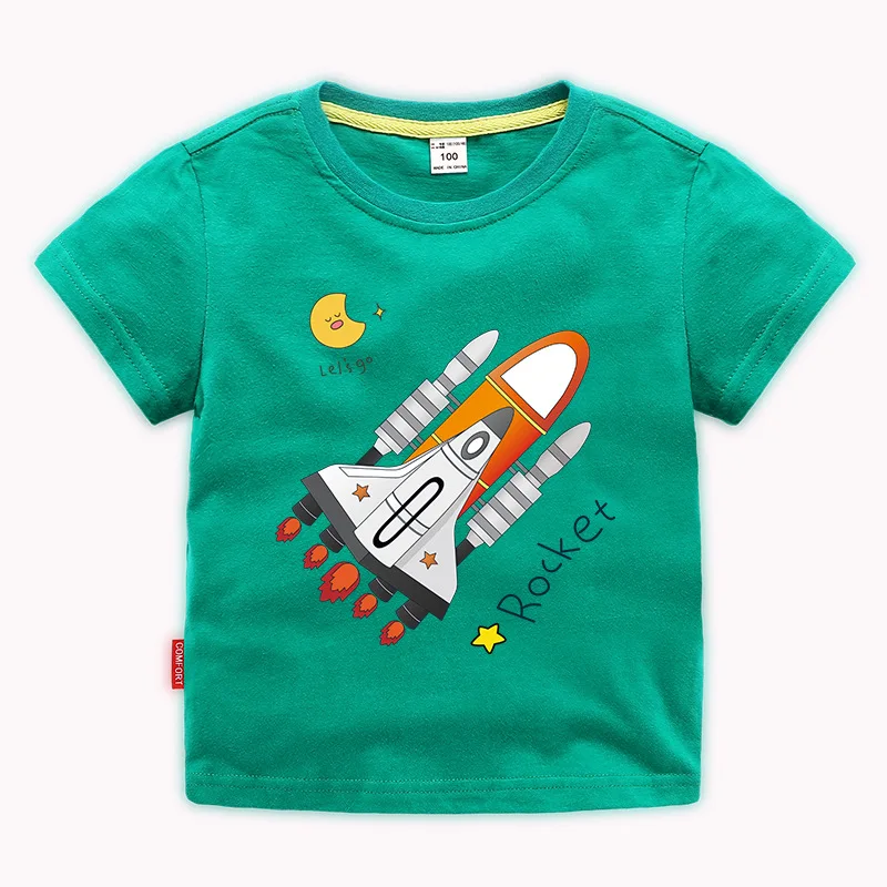 

2022Summer Baby Boy T-Shirt Kids Cartoon Airplane Space UFO Astronaut Print Short Sleeve T-Shirt Cotton Top T-Shirt Kids Clothes