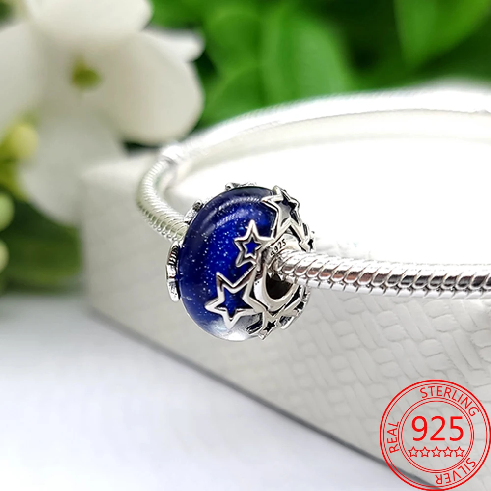 Подвеска-Шарм для браслета из серебра 2021 пробы с изображением ночной Луны и