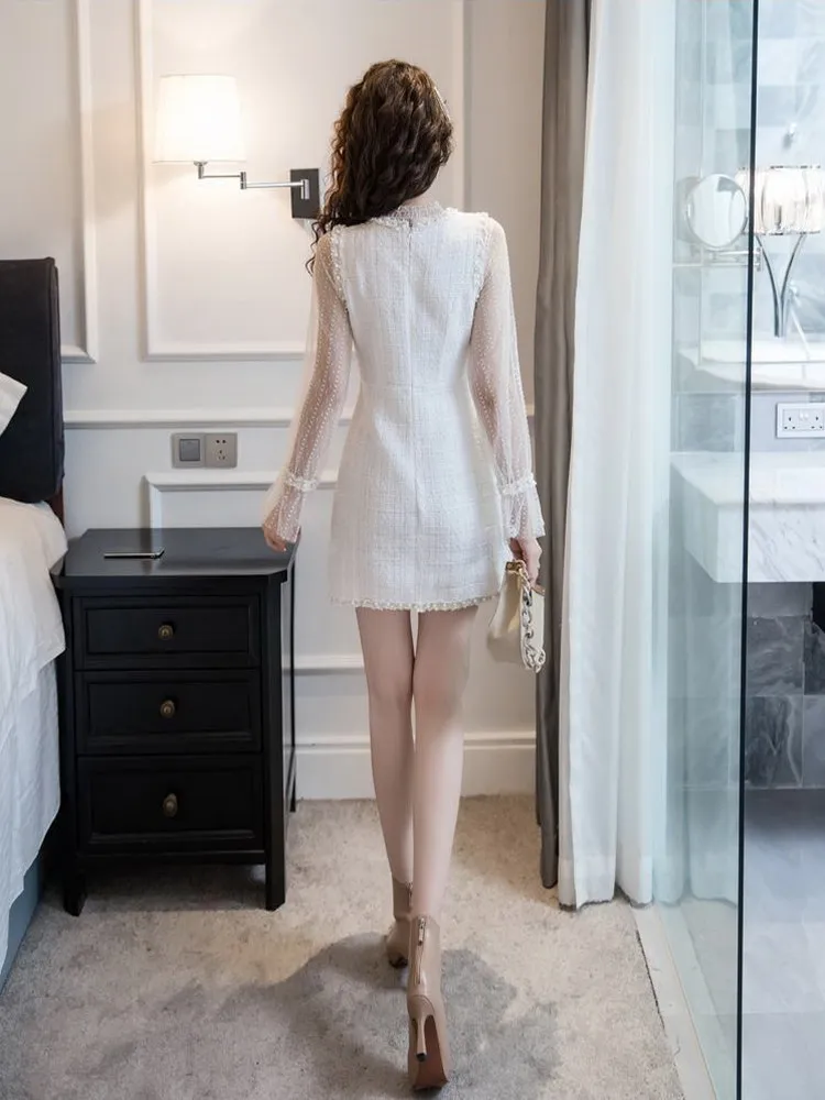 Комплект женского платья из двух предметов кружевная рубашка с высоким