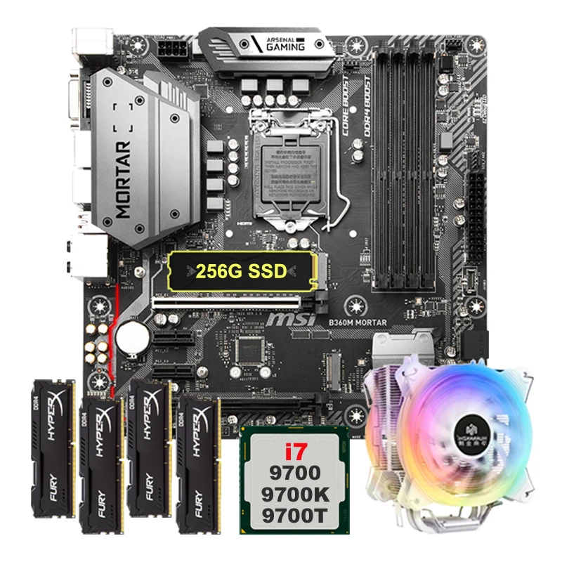 Материнская плата B360M LGA1151 с 256G M.2 NVMe SSD DIY процессор Core i7 9700 9700K 4 трубки кулер ЦП ОЗУ