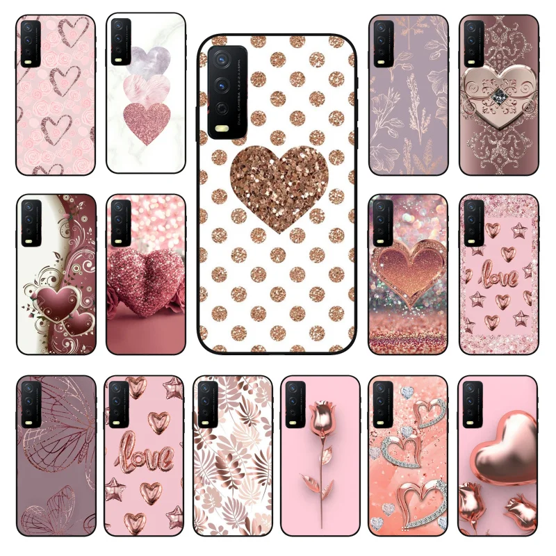 

Luxury Rose Gold Diamond Love Heart Phone Case For VIVO Y31 Y21 Y70 Y21S Y20 Y72 1907 Y12 Y11S Y53S Y33S Y55 Y76 Y51 Y15S Y01