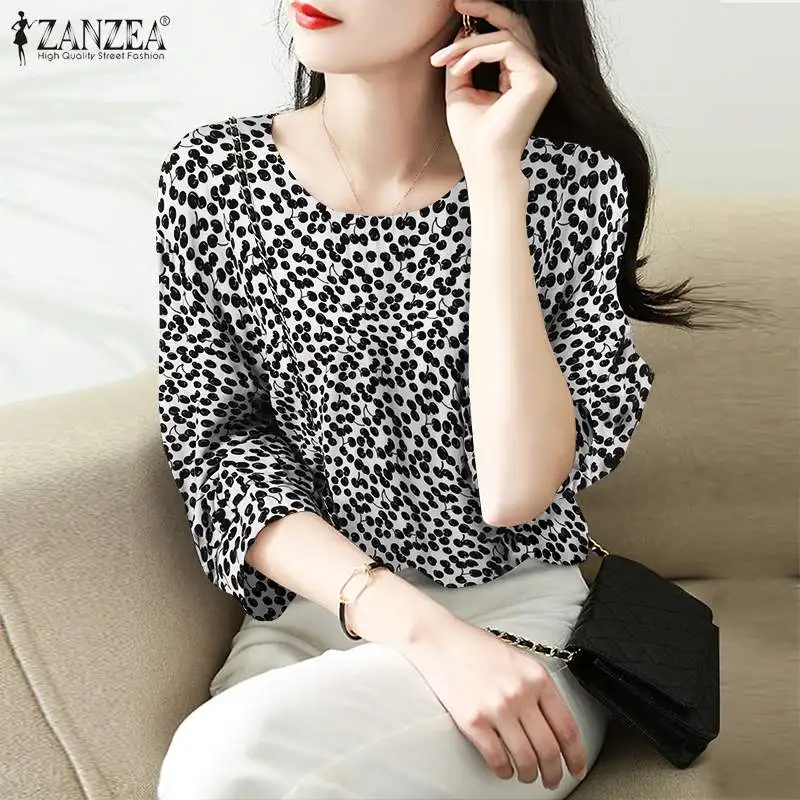 

ZANZEA Women Vintage Floral Printed Blouse Bohemian Holiday Blusas Elegant Office Lady Shirt Mujer Spring O neck 3/4 Sleeve Tops