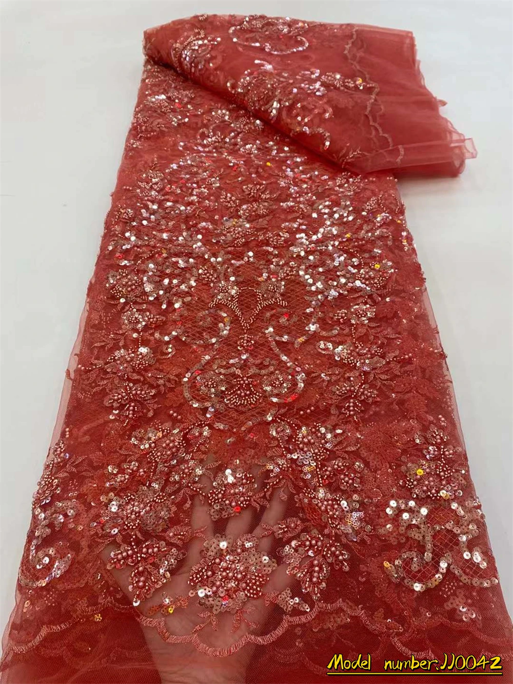 

African Sequins Lace Fabric 2023 5 Yards High Quality French Nigerian Beaded Lace Fabric For Sewing Dress Wedding Party JJ0042