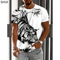 2022 new men shirt round neck chinese tiger t shirt ink painting off white ferocious fashion trend summer new style oversize to