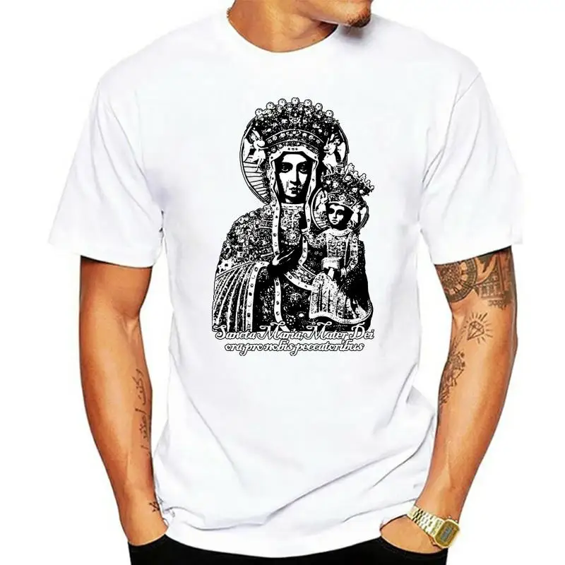 Our Lady of Czestochowa Catholic Christian Virgin Mary T Shirt Black