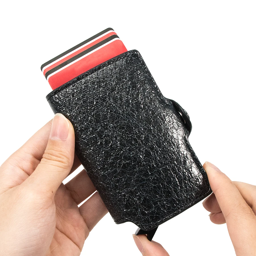 Фото Новинка, мужской кошелек CASEKEY с идентификацией по Rfid, мужской кошелек в деловом стиле, унисекс, мужской кошелек, металлический кожаный выдвижной держатель для карт №4