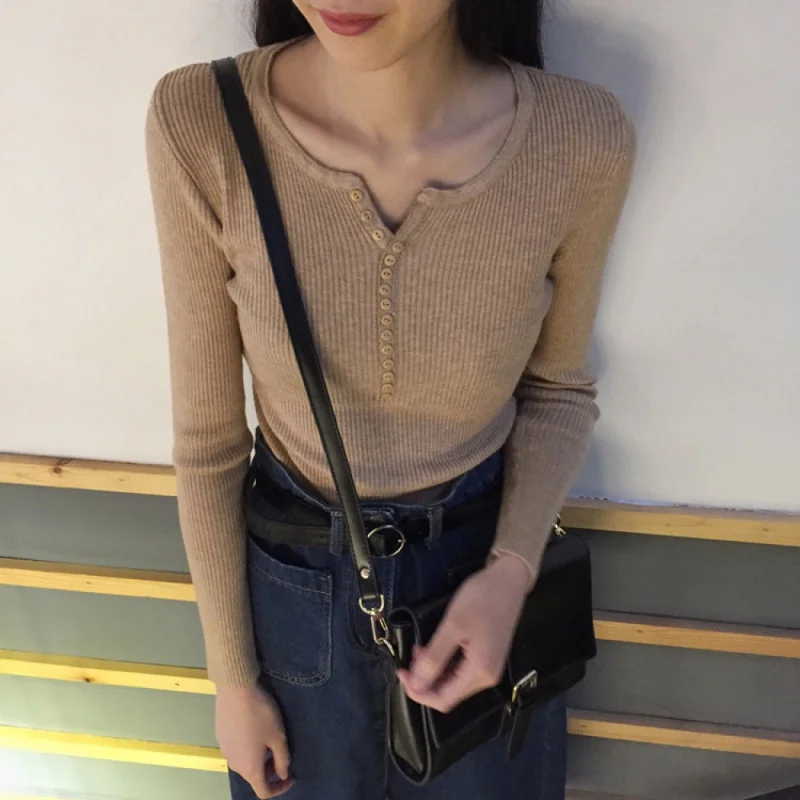 

Женский свитер с V-образным вырезом, длинным рукавом