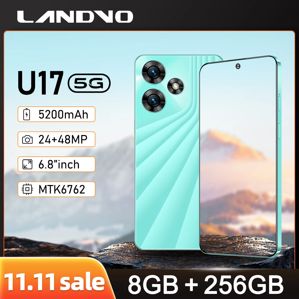 

Landvo U17 Android Smartphone 5G Cellphones Mobile Phone in Promotion 8+256GB 5200mAh Octa-core 6.8" HD Dual SIM Fast Charging