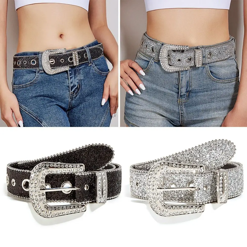 

Fashion Studded Cowgirl Adjustable Rhinestone Belt Bling Crystal PU Leather Waistband
