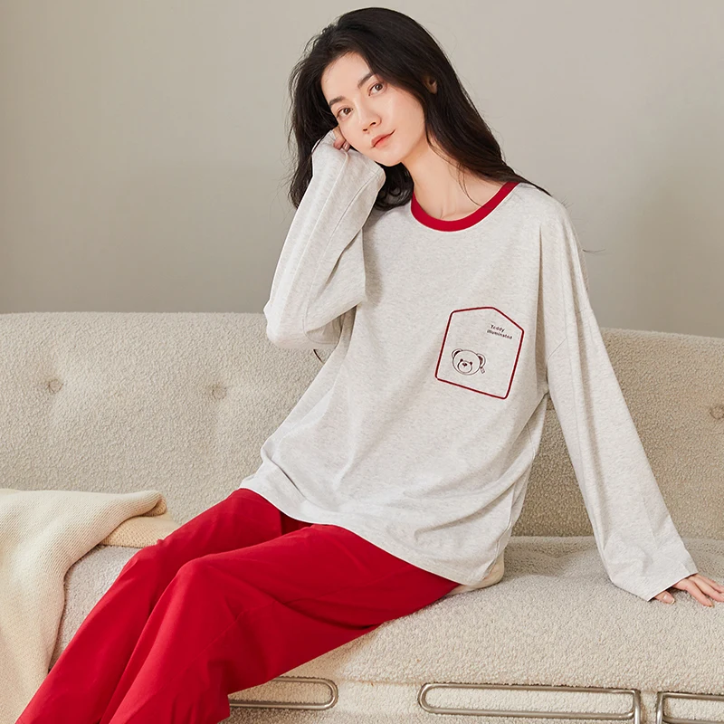 Высококачественная весенне-осенняя коллекция 100% пижама с мультяшным рисунком