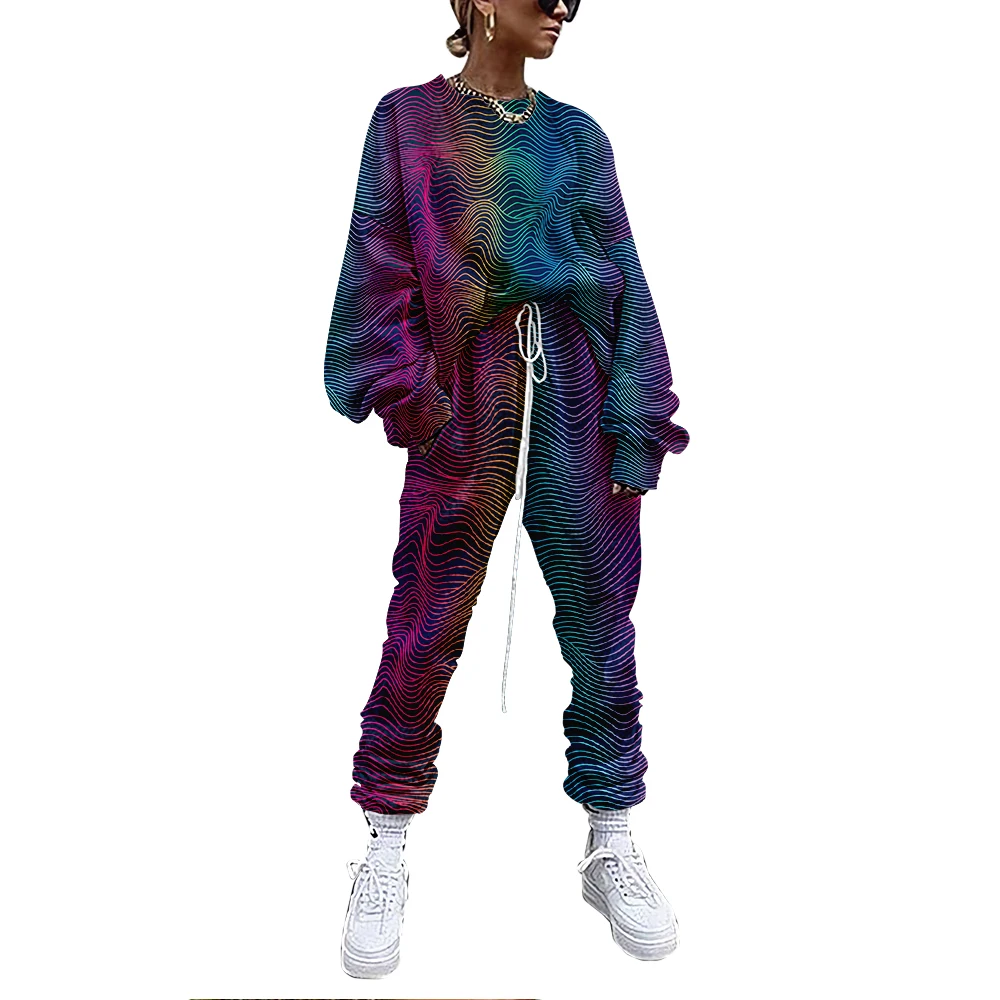 

Women Fashion Two Piece Set Suit Outfits Fluorescent Color Print Casual Sport Suit Winter Woman Set Autumn Women Tracksuit Lady