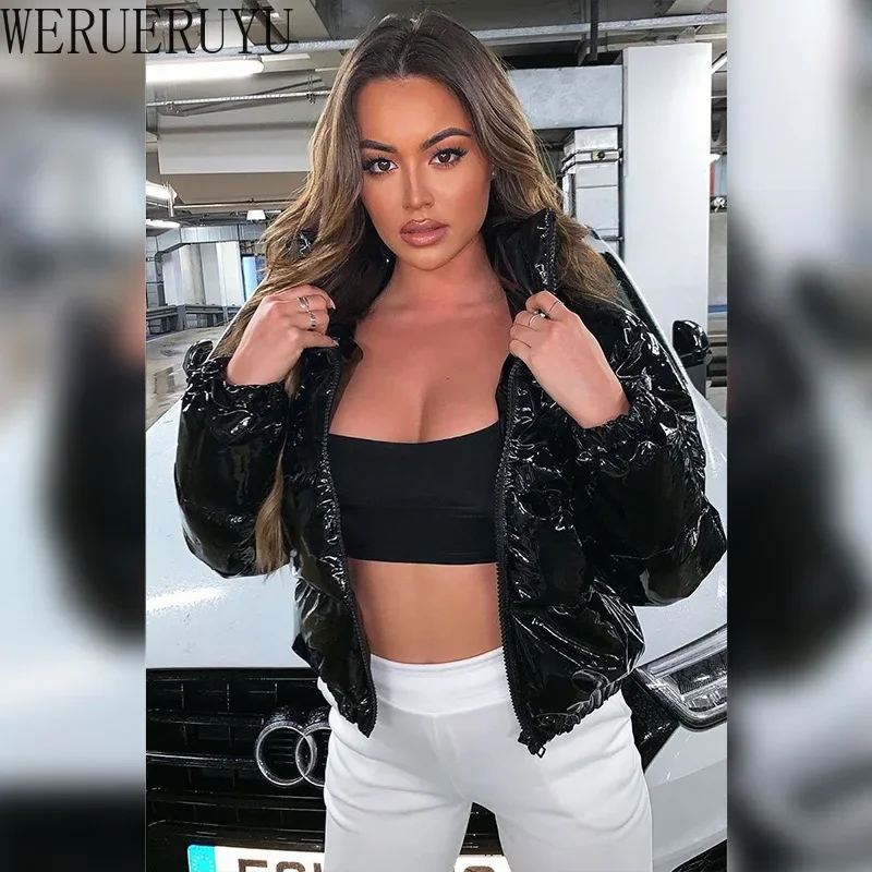 Зимняя куртка женская верхняя одежда из искусственной кожи с воротником-стойкой