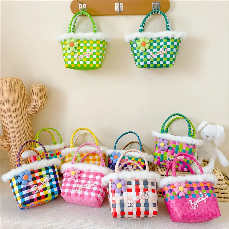 

2023 New Children's Handbag Woven Open Bag Children's Cabbage Basket Bag