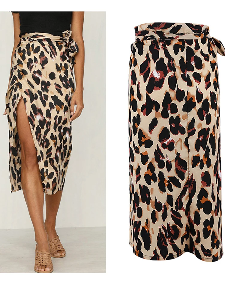 Винтажная модная женская юбка с леопардовым принтом облегающая Асимметричная