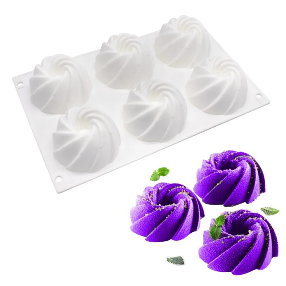 

6 Cavity Silicone Spiral Mousse Mold Chiffon Cake Molds For Baking Dessert Fondant Mould Chocolate Mouler Pastry Pan Bakeware